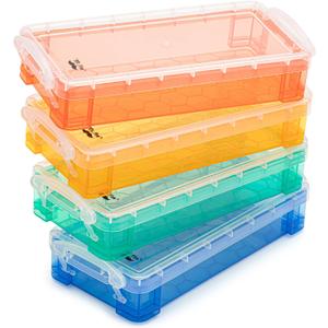 Mr. Pen- Pencil Box, 4 Pack, Assorted Color, Plastic Pencil Box Case, Pencil Case, Crayon Box (Orange, Yellow, Green, Blue)