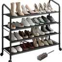Metal Shoe Rack with Wheels, Non-Woven Fabric Shoe Shelf, Shoe Rack with Wheels, 4 Tiers Black, Suitable for Entryway, Garage