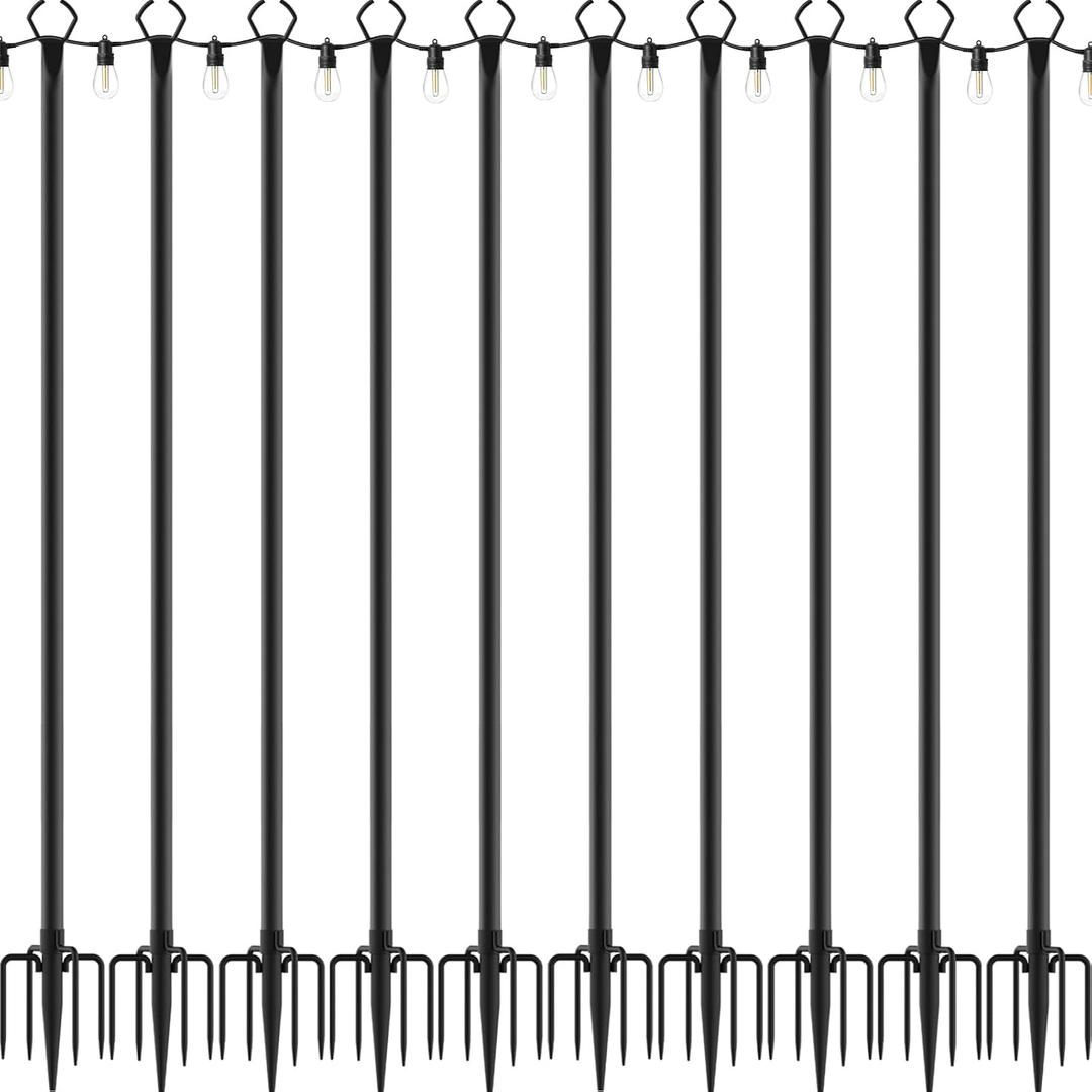 Mutovlin 10 Pack String Light Poles,10 Ft Light Poles for Outside String Lights,Outdoor Lights Pole with Fork,Metal Poles Stand for Patio Deck Backyard (10FT 4 Pack)