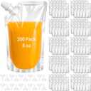 200 Pack Reusable Plastic Flasks, 8 Oz Leak-Proof Drink Pouches Bulk, Food Grade Juice Squeeze Pouches Bags with 20 Funnels for Outdoors, Travel, Concerts, Hot & Cold Beverage