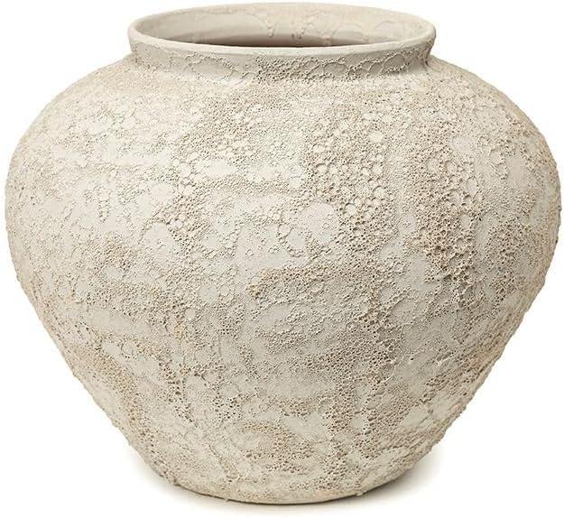 Lunar Glaze Ceramic Vase – Decorative Round Accent Piece for Tabletop & Shelf, Ideal for Floral Arrangements & Modern Farmhouse Décor, 11.5” W x 9.75” H