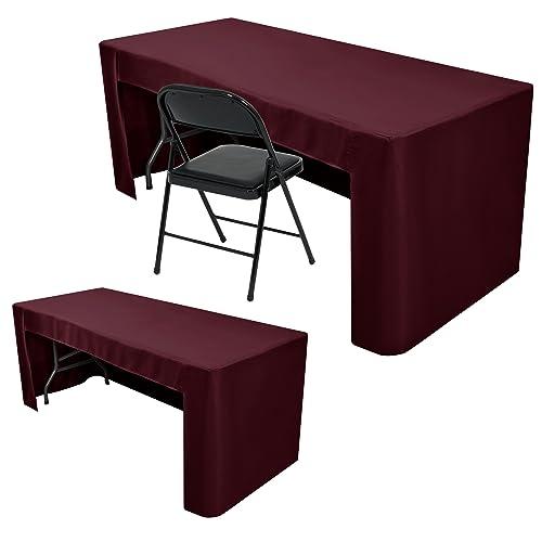 Nasitos 2 Pack Burgundy Tablecloth Rectangle Fitted for 4 Foot-Open Back Valentines Tablecloth Fabric Washable and Wrinkle Resistant Table Cover for Trade Show, Parties, Banquet, Buffet, Baby Shower