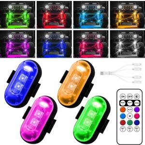 Wireless LED Lights for Car, Wireless Rock Lights with 8 Colors 10 Modes,Led Strobe Warning Light, Motorcycles, Boats, Camping, Bikes, DronesDesign in USA (4pcs Black)