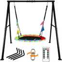 HeyZoo Swing Sets for Backyard, 40 Inch Flying Saucer Swing with 440lbs Capacity Heavy Duty A-Frame Metal Swing Stand, Play with 8 Modes 4 Colors LED Lights for Kids Adults Playground Outdoor