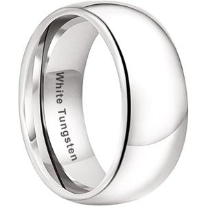 TUTISS 2mm 3mm 4mm 5mm 6mm 7mm 8mm 10mm White Tungsten Rings for Men Women Engagement Wedding Bands Domed Polished Shiny Comfort Fit