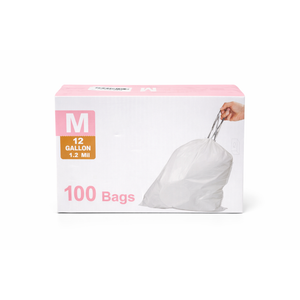 Code M 12 Gallon 100 Count Heavy Duty Trash Bags 1.2 Mil THICK 12 Gallon / Drawstring White Garbage Can Liners Compatible With SimpIehuman Code M | Heavy Duty Plastic Trash Bags