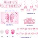 Pink Bow Birthday Party Supplies Decoration, Coquette Birthday Decorations Include Bow Themed Backdrop Banner Hanging Swirls Cake Topper Balloons for Girls and Women.