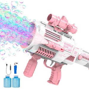 Bubble Guns Automatic with Build-in Bubble Solution (4.4 oz), 3 Fans Drive 6X Lens Bubble Blower Machine, Cool Favors for Summer Ourtdoor Party Birthday Wedding Toy