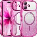 BENTOBEN for iPhone 17 Case Clear, [Compatible with MagSafe][Full Camera Protection][Cute Wave Frame][DIY Glitter Cardstock] Electroplated Wavy Shockproof 17 Phone Case 6.3" for Women, Hot Pink
