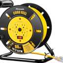 DEWENWILS Retractable Extension Cord Reel, 80FT Heavy Duty Open Cord Reel for Indoor Outdoor, 14/3 AWG SJTW, 4 Grounded Outlets, 13 Amp Circuit Breaker,Handle Rewind, Metal Stand, ETL Listed