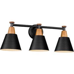 FEMILA Black Bathroom Light Fixtures, 3-Light Bathroom Vanity Lights Over Mirror with Hammered Metal Shade, Modern Wall Lamp for Kitchen Bedroom Living Room,4FG59B-3W BK (22")
