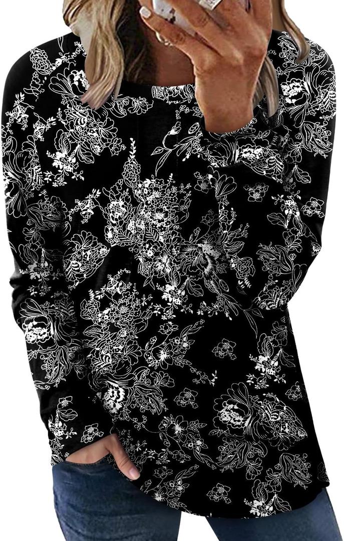 onlypuff Womens Top Long Sleeve Shirts for Women Cute Ladies Top Fashion Fall Tops 2024 Tunic Tops Blouses (Black, XL)