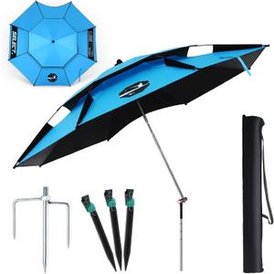 7.2 ft Beach Umbrella for Sand, Portable Windproof UV Protection Sunshade Sturdy Patio Umbrella with Anchor Carry Bag for Beach Garden Pool Outdoor Fishing