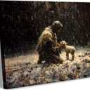 Jesus and Lamb Canvas Wall Art Jesus Christ Finds the Lost Lamb Poster Print Christian Lost Sheep Parable The Good Shepherd Wall decor Pictures for Living Room Bedroom Church Decoration 12x16in