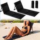 Vicenpal Foldable Beach Lounge Chairs Mats,Black,2 Pack | Low Beach Chair, Portable Lounger, Back Support, Carry Bags, Poolside, Sunbathing, Tanning, Camping, Picnic, Lawn, Backyard