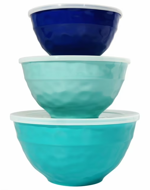 TP Melamine Mixing Bowl Set with Lids, 3-Piece Nesting Bowls Set for Pasta Baking Salad Mixing, Dishwasher Safe, Multi-Color