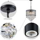 WUZUPS Crystal Drum Chandelier Ceiling Pendant Light Modern Lighting Fixture for Entry Hallway Kitchen Bathroom Bedroom, H 15.7" x W 16.1", E12 Base, Black
