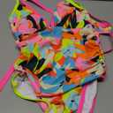 popvil Women's One Piece 2025 Tummy Control Swimsuits Neon Color Block Swimwear Deep V Neck Slimming Bathing Suit (Medium, Blue Floral)