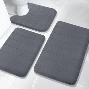 Yimobra Memory Foam Bath Mat Set 3 Pieces- Super Soft Absorbent Quick Dry Bathroom Rug Sets, Machine Washable Non Slip Floor Carpet for Tub Shower, Vanity & Toilet Base, Dark Gray (31.5''x20'' +17''x24'' + 24''x20'')
