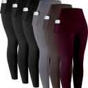 LZYVOO Leggings with Pockets for Women, 6 Packs Soft High Waisted Tummy Control Workout Yoga Pants (Medium, 6 Packs - Black, Gray, Brown, Cassis)