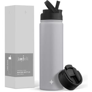 JoyJolt Triple Insulated Water Bottle with Straw Lid AND Flip Lid! 22oz Water Bottle, 12 Hour Hot/Cold Vacuum Insulated Stainless Steel Water Bottle. BPA-Free Leakproof Water Bottles - Thermos Bottle