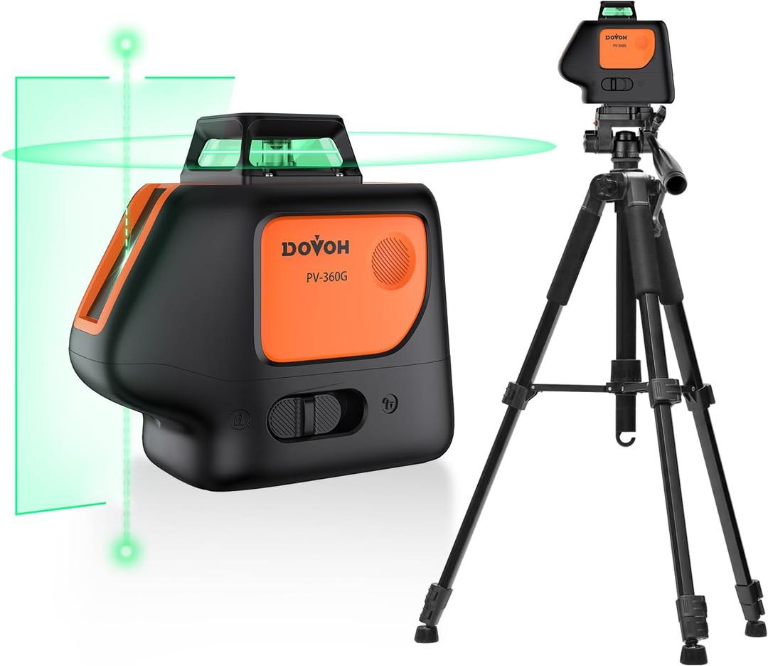DOVOH Plumb Dot Laser Level with Tripod : Point Laser Level 360 Self Leveling DIY Green Rechargeable, Entry Level, PV-360G-KIT