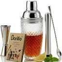 Barillio Glass Cocktail Shaker Set | 14 oz Cobbler Mixer with Bar Tools | Bartender Kit with Measuring Jigger, Mixing Spoon and Muddler | Gift Set