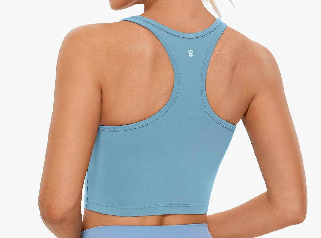 Womens Y-Back Racerback Longline Sports Bra - Padded Scoop Neck Workout Crop Tank Top with Built in Pads Size XL