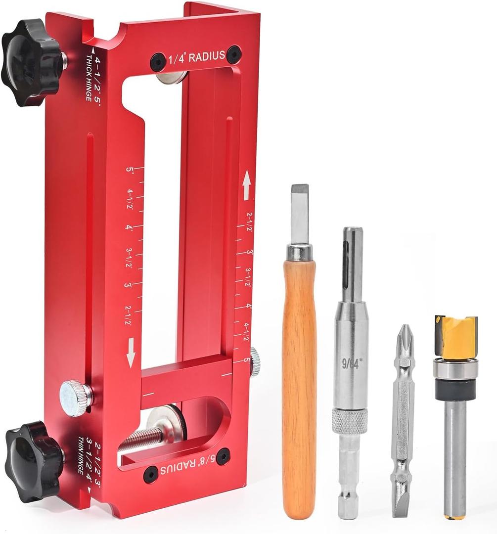 Door Hinge Jig, Aluminum Alloy Adjustable Door Hinge Router Template Fits Door Hinges from 2.5 to 5 Length and Types of Square Corner Types, Radius 1/4 or Radius 5/8 with Chisel
