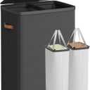 SONGMICS Laundry Basket, 44.9 Gal. Laundry Hamper, 2 Compartments, Easy Assembly, with Lid and Handles, Removable Liners, 22 x 15.7 x 29.5 Inches, Ink Black ULCB813B01, 170 L