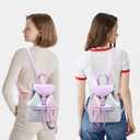 I IHAYNER Leather Drawstring Backpack for Women Stylish Color-Blocked Printed Design Durable Functional Backpack for Travel Purple