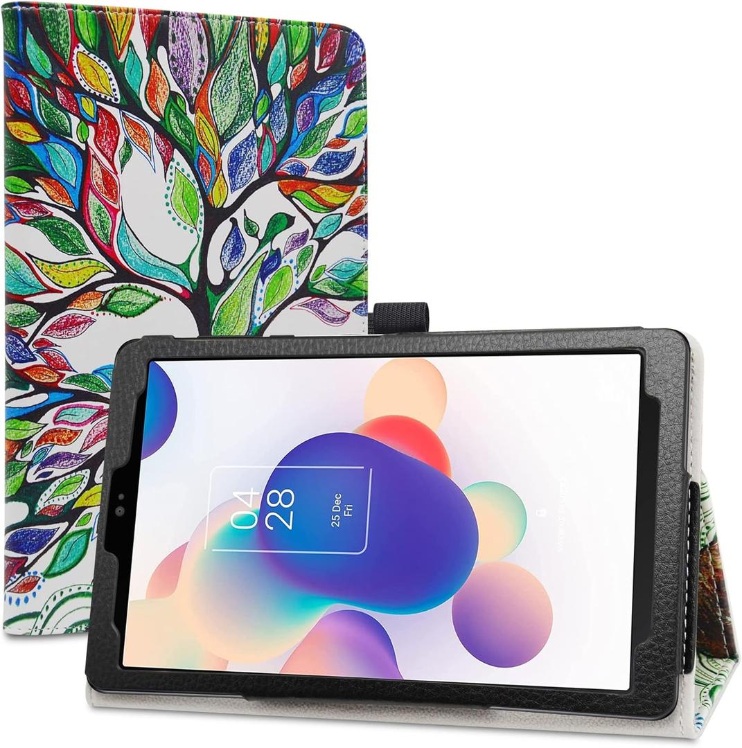 LiuShan Compatible with PU Leather Slim Folding Stand Cover for 8" TCL Tab 8 Series Tablet Case, Love Tree