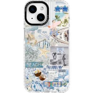 for iPhone 13 mini Case, Nostalgic Beach Collage, Military-Grade Drop Protection, Coastal Soft Slim TPU Protective Cover with Camera Protection for Women & Girls