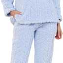LYCY Fluffy Pajamas set for Women Fleece Pullover 2 Piece Pjs Set Soft Plush Sleepwear Winter Loungewear (Small, Light Blue)