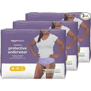 Amazon Basics Maximum Absorbency Incontinence Underwear for Women, Disposable Postpartum, Bladder Leak Protection, Odor Control, Soft, Medium, Lavender, 60 Count (3 Packs of 20)