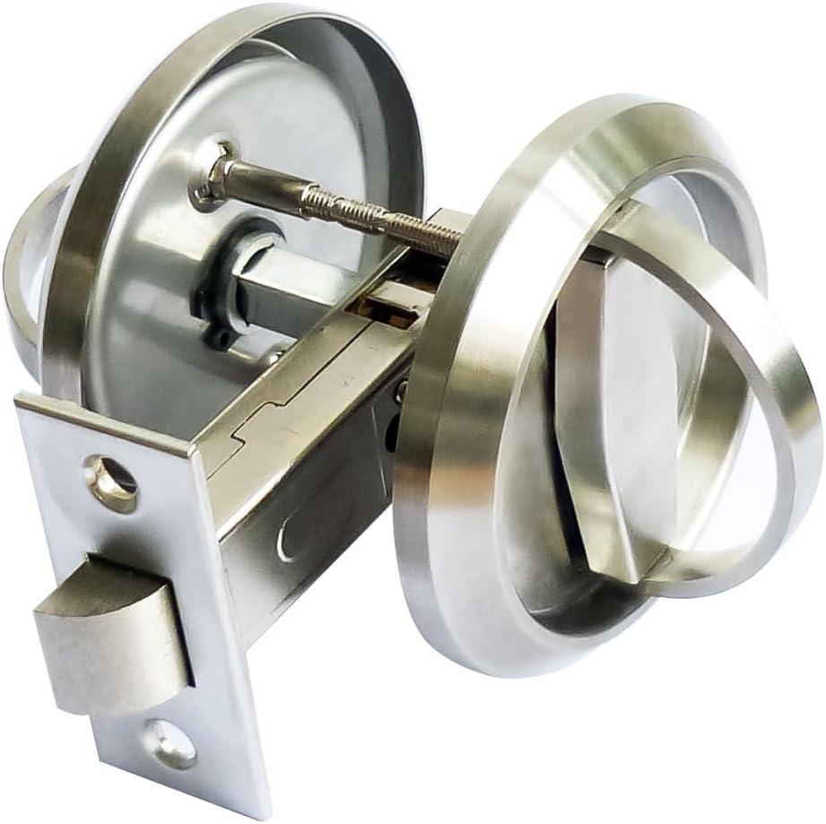 304 Stainless Steel Door Knobs Ring Doors Pulls Corridor Hidden Recessed Cup Handle Install Pocket Door Lock Privacy Sliding Door Latch, 1 Set Doorknos (Silver)
