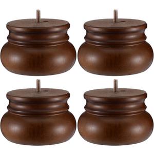 4 Pack 3 Inch Solid Wood Furniture Leg Brown Walnut Bun Feet for Sofas, Chairs, Cabinets, Beds and Home Decor and Much More