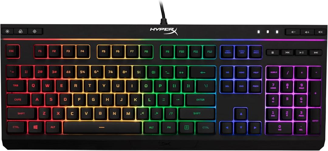 HyperX Alloy Core RGB  Membrane Gaming Keyboard, Comfortable Quiet Silent Keys with RGB LED Lighting Effects, Spill Resistant, Dedicated Media Keys, Compatible with Windows 10/8.1/8/7  Black (Full Size)