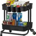 Melody House 2-Tier Utility Rolling Cart Storage Sofa Side Table with Wheels, Mobile Trolley Organizer with for Office Home Kitchen Organization, Black