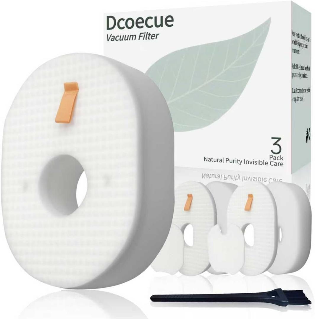 3 Pack Dcoecue Replacement for Shark Rocket Vacuum Filter HV300 HV301 HV302 HV303 HV305 HV307QB HV308Q HV310 HV450 and 1 Brush, Shark Replacement Filter Kit Part XFFV300, Vacuum Filter Replacement