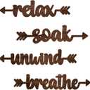 Pigort 4 Pcs Bathroom Wall Decor Wooden Soak Relax Unwind Breathe Plaque Wall Arts Decorations Cutout Farmhouse Sign for Toilet Dressing Room Laundry Room (Brown)