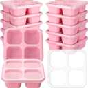 12 Pcs 4 Divided Compartments Snack Containers Bento Wheat Straw Snack Box with Lid Reusable Meal Prep Lunch Box Food Storage Containers for Adults Travel Work (Pink)