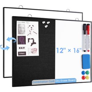 ARCOBIS Dry Erase Linen Board, 12"X16" Small Cork Board White Board Combination, Double-Sided Magnetic Bulletin Board for Wall, Vision Board for Home, Office, School, Black