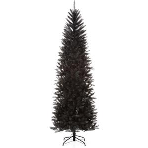 Glitzhome 7.5ft Black Pencil Tinsel Artificial Christmas Tree Skinny Slim Tree for Small Spaces, 1188 PVC/PET Tips, Hinged Branches, Easy Assembly with Metal Stand