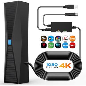 2025 Antenna for smart TV, Long Range TV Antenna Indoor/Outdoor with 360 Signal Booster, Digital TV Antenna for Local Channels, Supports All Smart/Old TVs and 4K 1080P VHF UHF