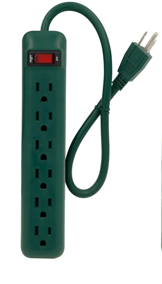 Clear Power 2-Pack 6 Outlet Power Strip with 1.5 ft Short Cord, Straight Plug, 3-Prong Grounded, Green, for Holiday, Home and Office, DC3S-00212P-DC