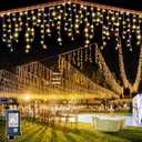 132ft Icicle Lights for Outside - 1280 LED Warm White Twinkle Lights with 240 Drops, 8 Modes Plug-in Waterproof Timer Memory. Cannot be extended. The Plug is in the Middle (66ft+66ft)
