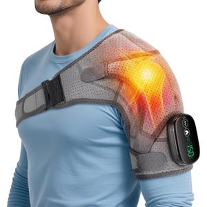 Heated Shoulder Wrap with Massage, Shoulder Heating Pad for Rotator Cuff Frozen Shoulder, Cordless Shoulder Heating Pads Shoulder Massager with Heat (Pure Grey)