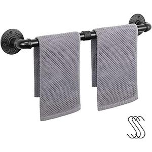 Jeasor Industrial Pipe Towel Rack Towel Bar, Heavy Duty Wall Mounted Rustic Farmhouse Bath Towel Holder for Bathroom (Black, 24 inch)