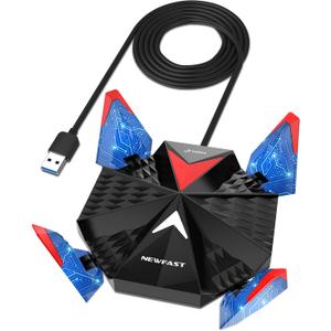 NEWFAST 5400Mbps Gigabit USB WiFi 6E Adapter for PC - AX5400 Tri-band Wireless Dongle With 4x5dBi Antennas, WPA3, MU-MIMO - Support Windows 10/11 ONLY